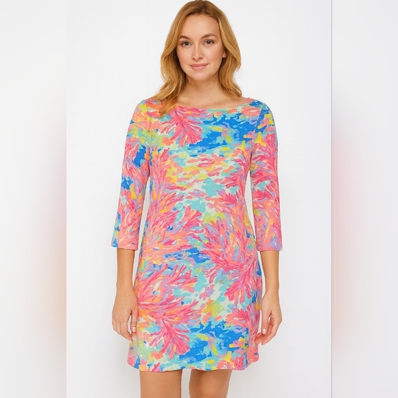 NWOT Lilly Pulitzer Sophie Pink Palm Beach Coral Dress UPF 50+ Medium # 17412 - Picture 1 of 7